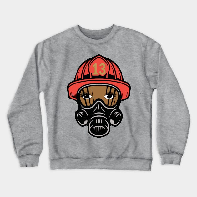 Female Firefighter In Red Helmet Crewneck Sweatshirt by Miozoto_Design